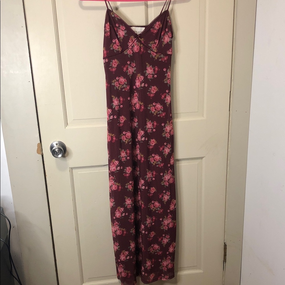 NWOT Hippie Rose Burgundy Maxi Dress with Pink Floral Print